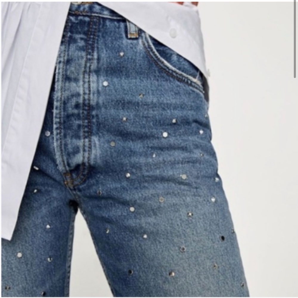 Zara The Skinny High Waist Jeans Button Fly Studs